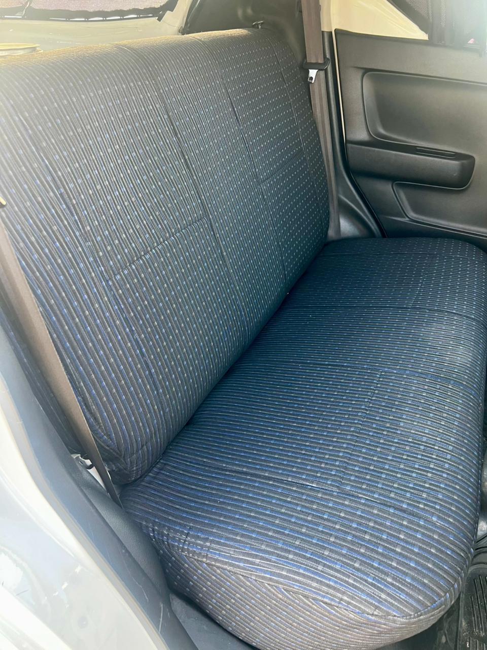 Blue striped rear seat upholstery